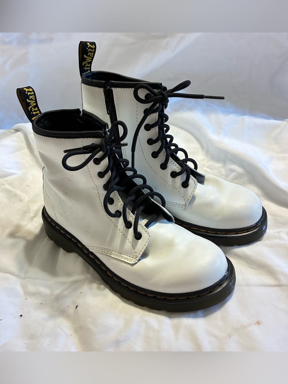 Dr. Martens White and Black Lace-Up Combat Boots for Kids